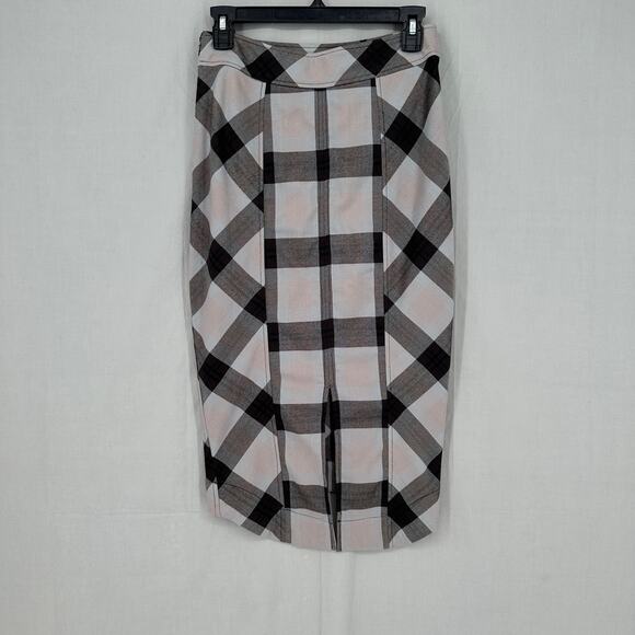 Free People Skirt Womens 2 Gray Plaid Pencil Midi Academia Grunge Boho Cottage - Picture 3 of 10